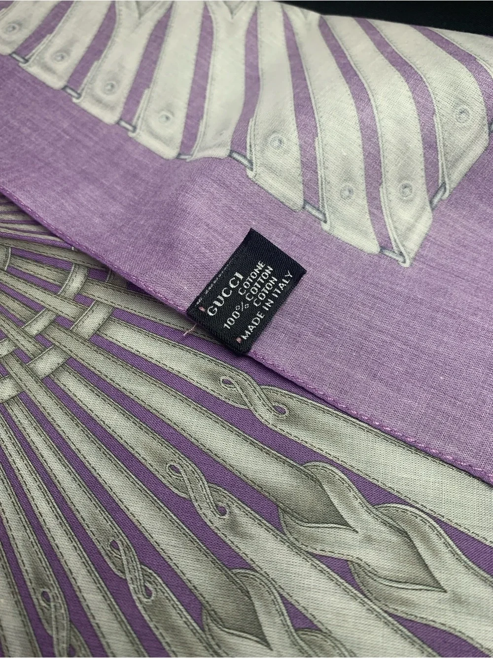 Gucci Purple Silk Scarf with Silver Accent Pattern